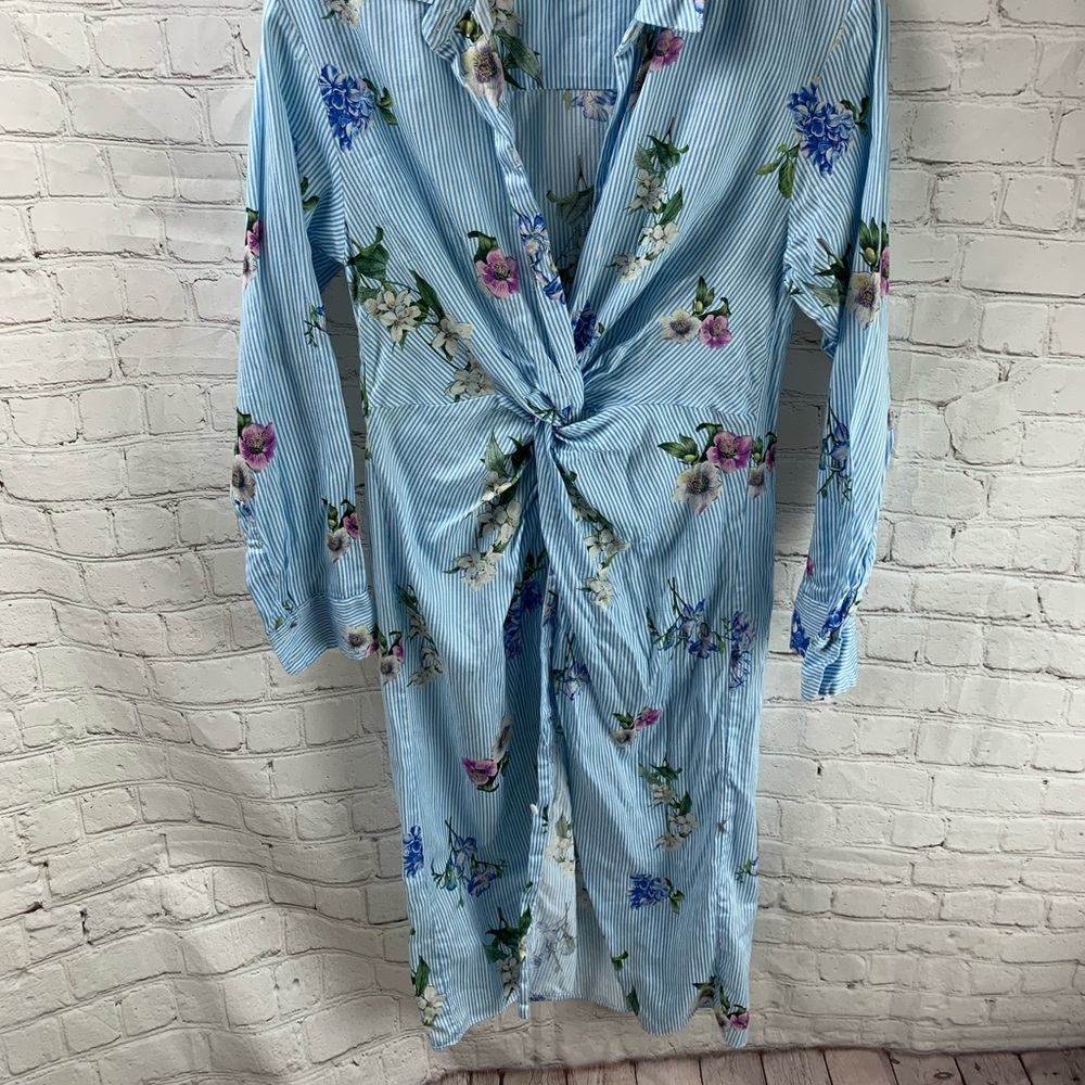 Zara Flower Print Knot Shirt Dress View 2